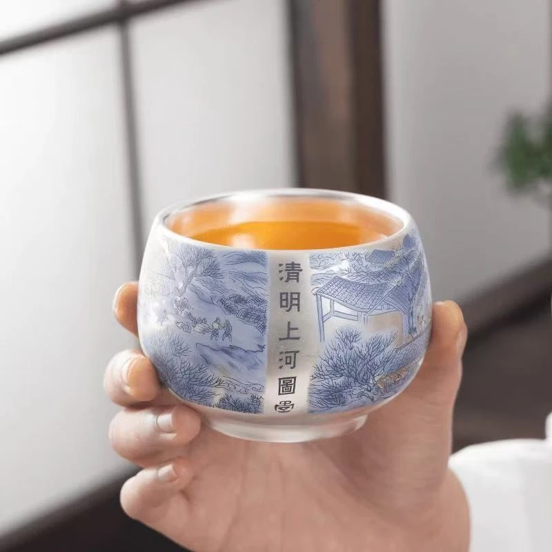 秋香茶具 清明上河图银主人杯茶杯品茗杯-3225