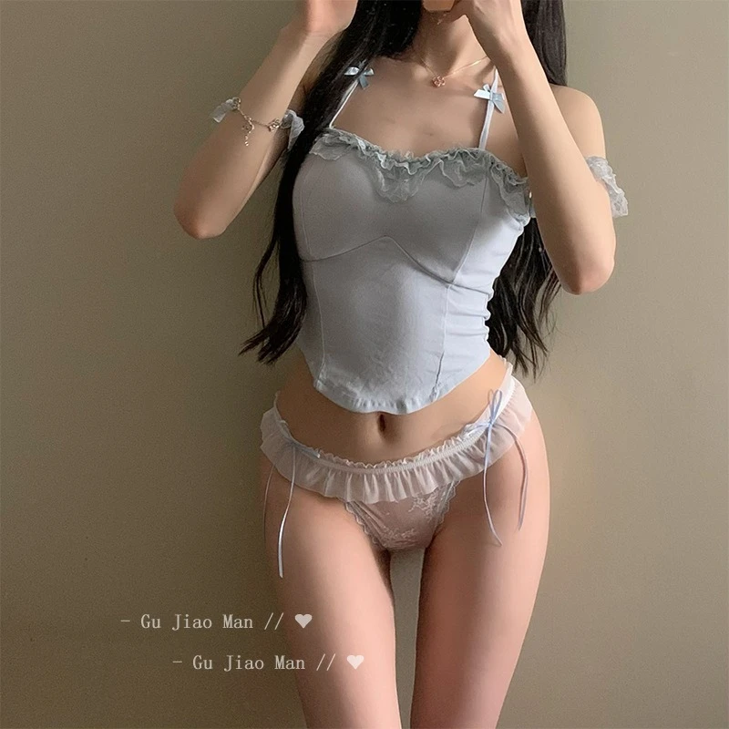 纯欲肉丝 少女纯欲风甜美内裤纯色蝴蝶结网纱蕾丝透气低腰