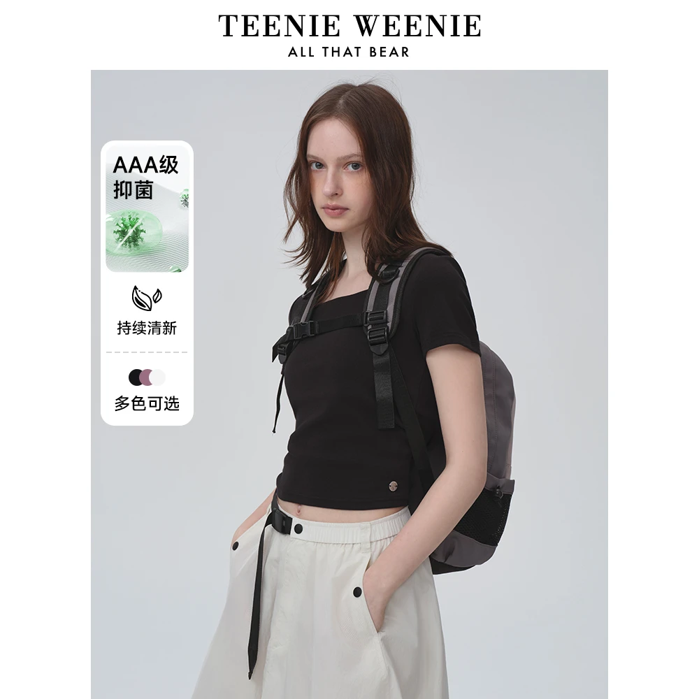 TeenieWeenie小熊T恤25夏新款时髦甜酷绑带方领短袖女TTRA256427N