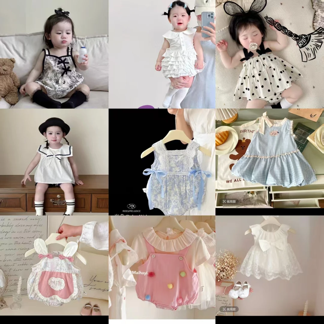 （现货）X001-X300女森系夏季女宝哈衣爬服甜美连体韩版夏款包屁衣