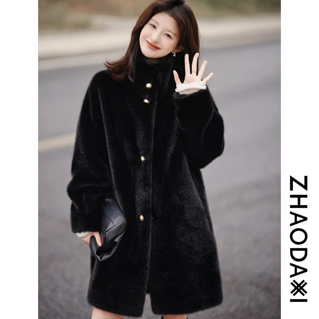 【赵大喜】梦境pi草 | 时尚黑色环保pi草新款防风保暖高领外套女