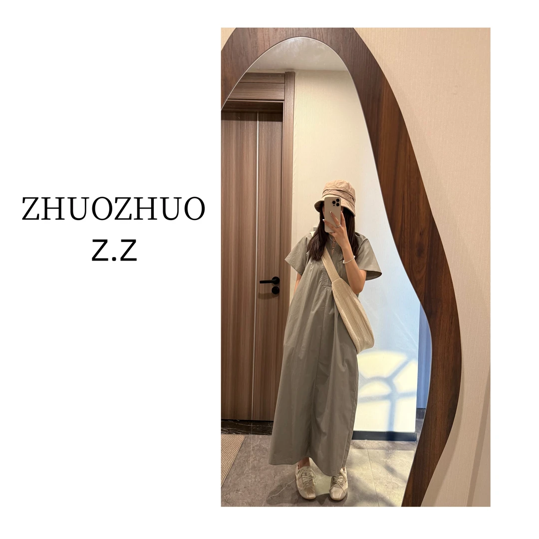 【ZHUOZHUO专属】“青简苔痕"法式极简小V领拉链门襟小众直筒连衣裙