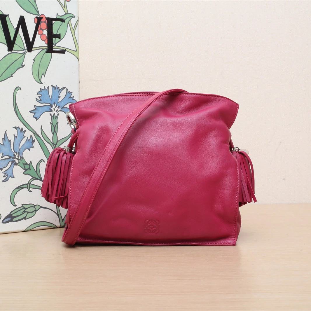 95新 LOEWE/罗意威 【娇】 紫色 皮革S 福袋流苏斜跨包P235297954