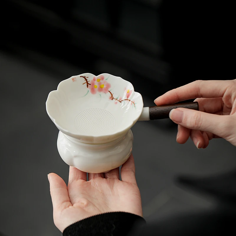 物姿白瓷手绘茶漏茶滤一体陶瓷茶叶滤茶器家用茶隔功夫茶具配件