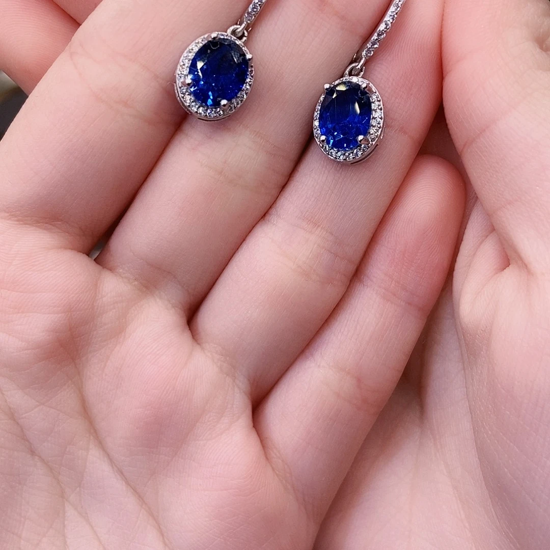 蓝宝石银S925镶嵌耳饰