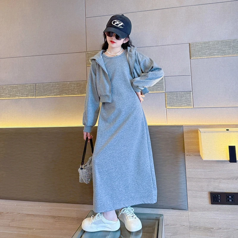 春装搭配一整套女童2025春季新款时尚运动套装裙中大童女孩连衣裙