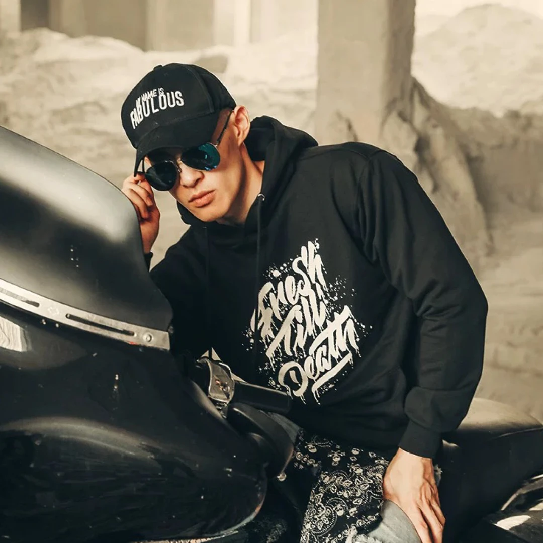 欧美街头潮牌重磅工装阿美咔叽机车连帽卫衣帽衫复古风古着美式男