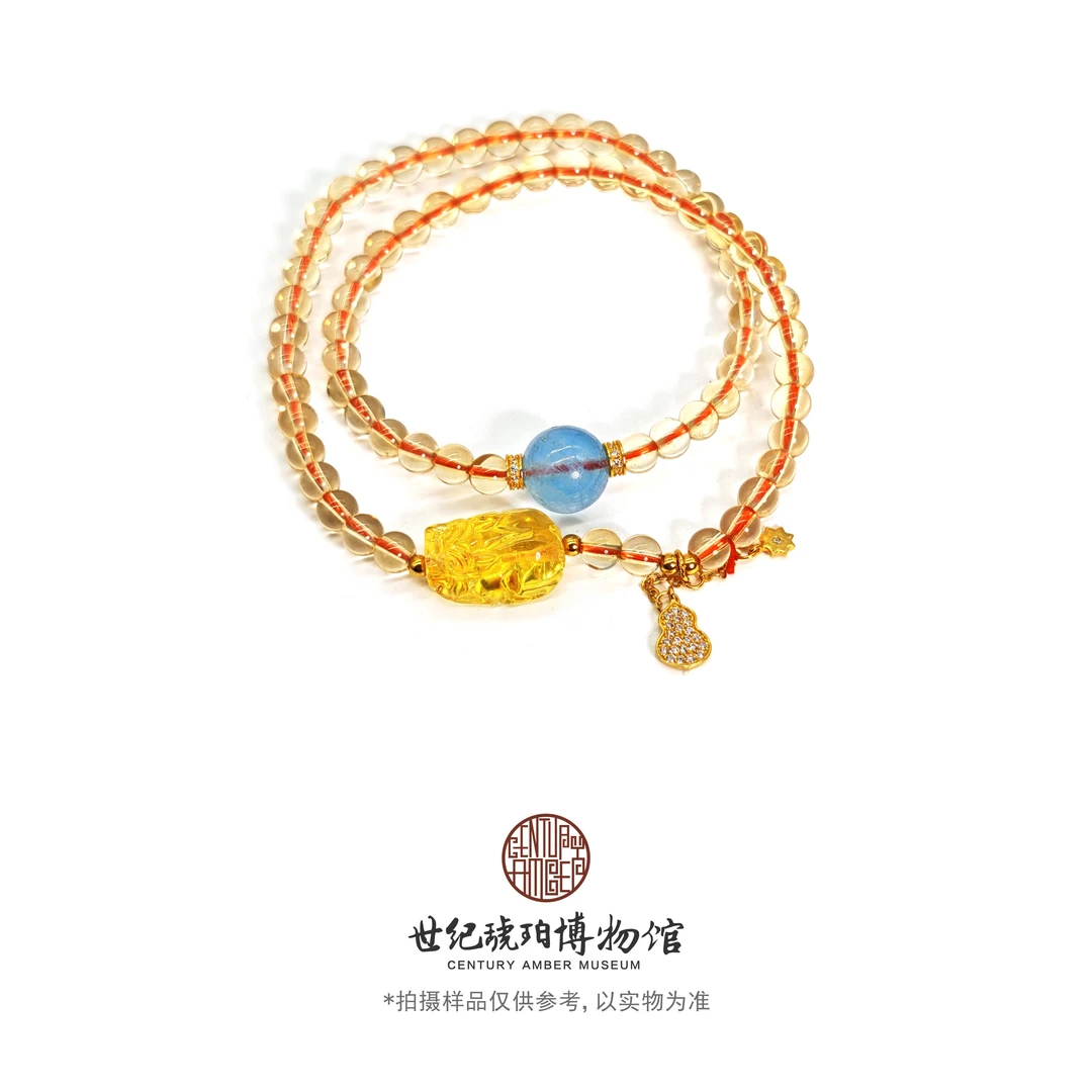 世纪博物馆天然黄水晶貔貅双圈手串-23000779