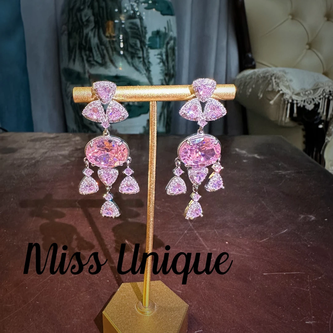 S6887粉色三角拼接耳环