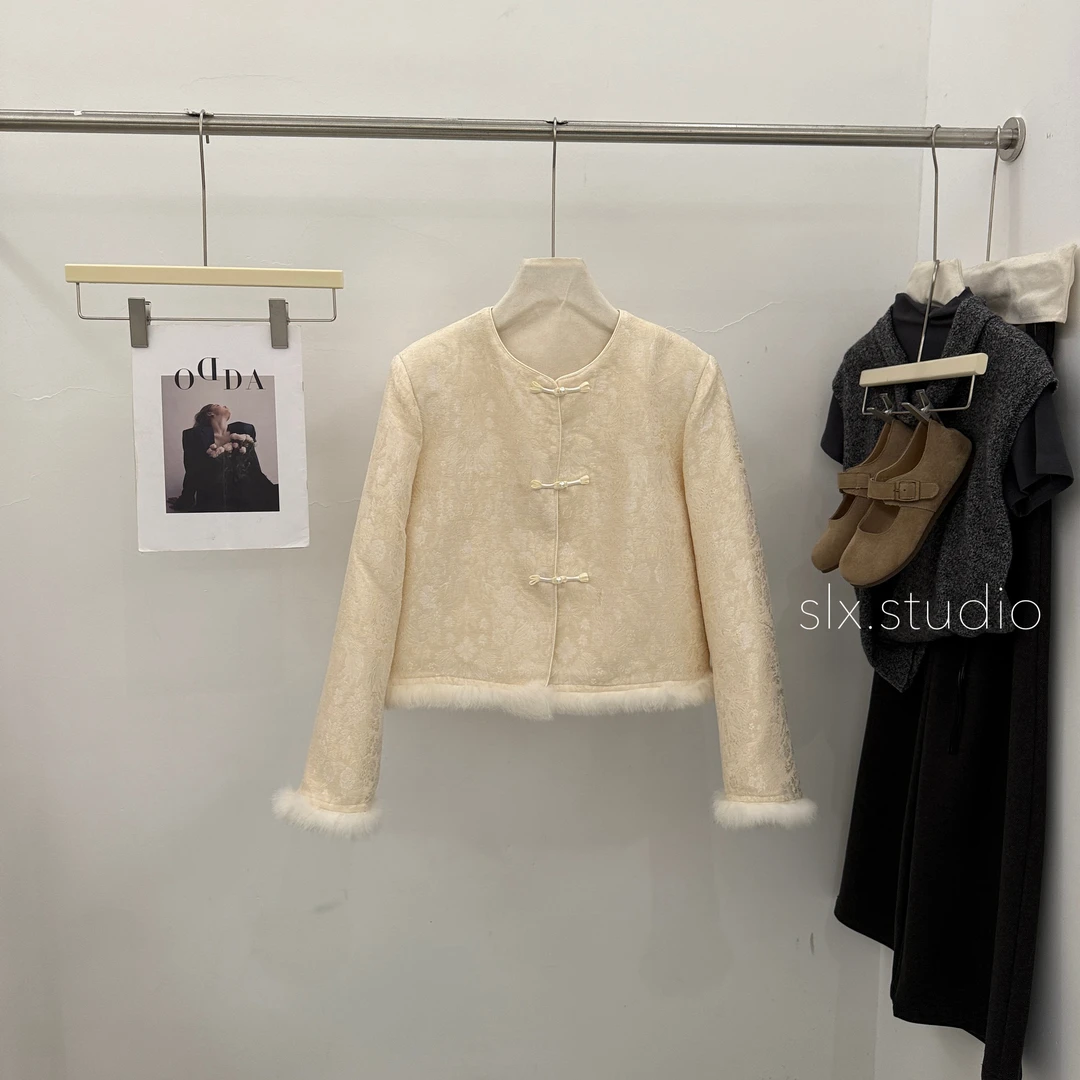 slx@ 6598 拼毛提花羽绒外套