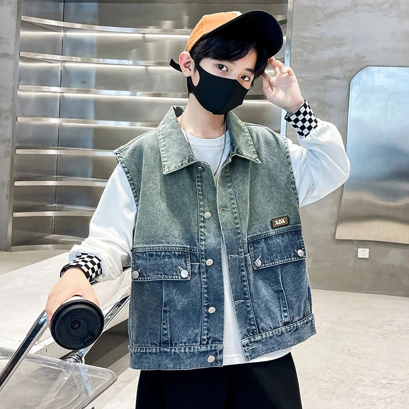 男童帅气牛仔马甲外穿春装2025新款洋气中大童男孩春秋季马夹休闲