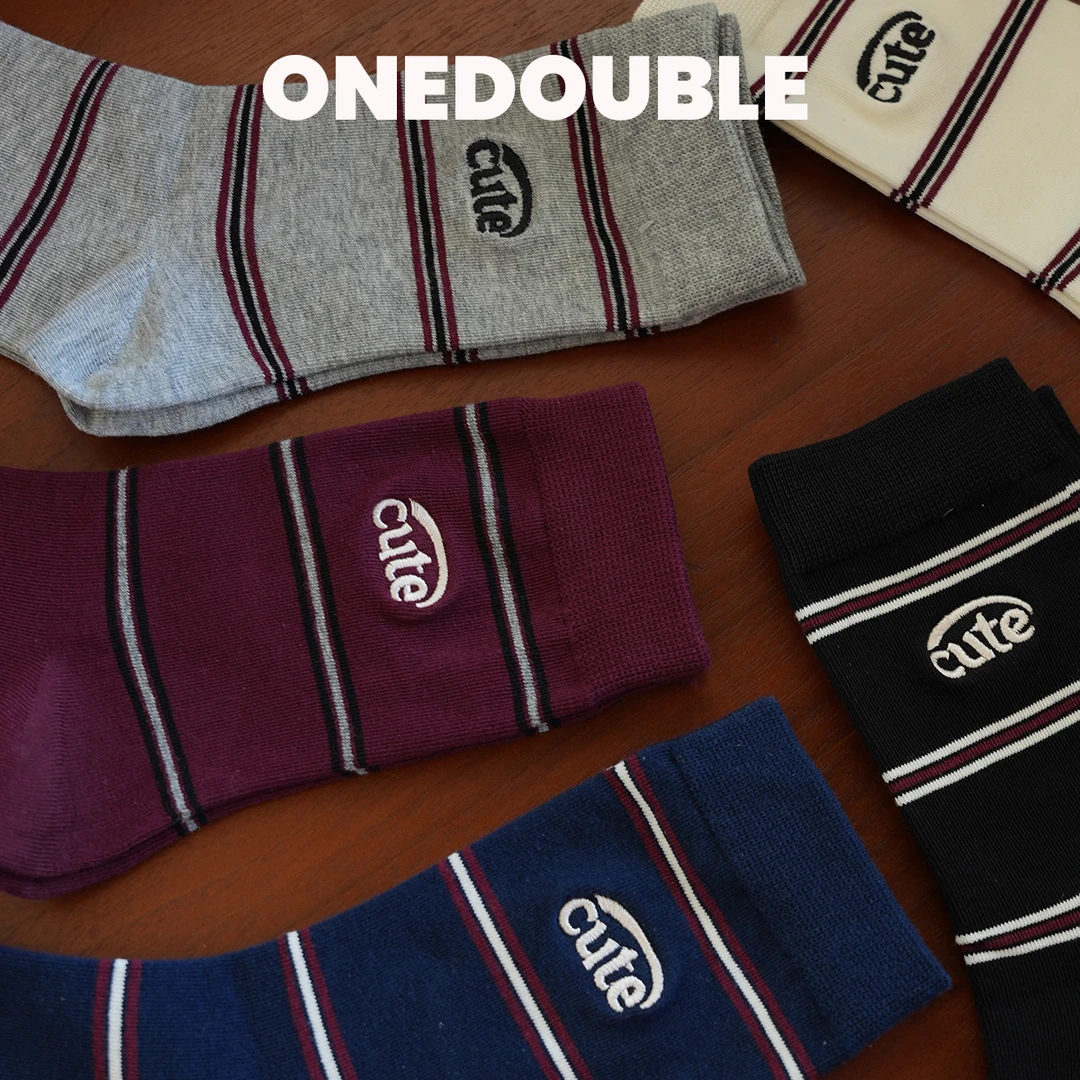 柔软美式条纹袜刺绣字母条纹女士中筒运动休闲袜女袜袜子