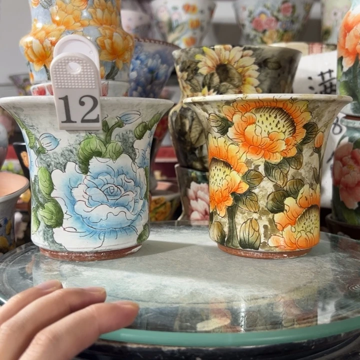 景德镇手绘花盆满38包邮偏远地区除外
