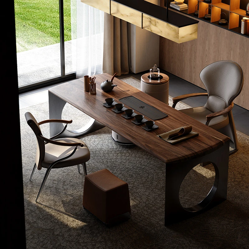 TAZA实木茶桌原创大理石别墅全屋定制家用胡桃木奢石高端茶台B289