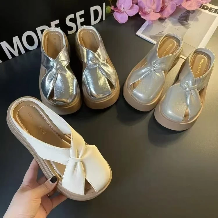 【品牌补贴】包头半拖鞋女2025夏季新款韩版圆头平底蝴蝶舒适外穿女