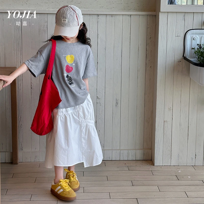YOJIA【夏日冰果】女童短袖夏装2025洋气大童圆领上衣儿童装T恤夏装