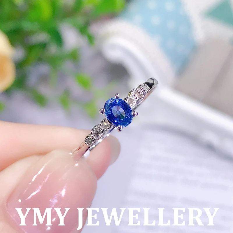 MM 天然蓝宝石戒指18K白金简约时尚 彩色宝石镶042021
