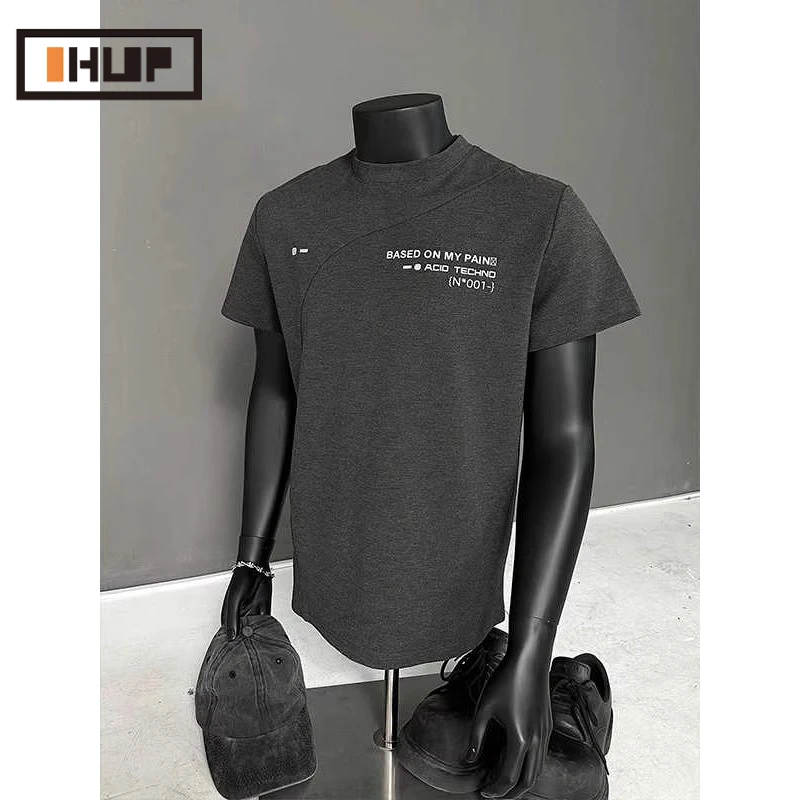 美式痞帅短款男cleanfit解构boxy版型拼接字母t恤夏季男女上衣