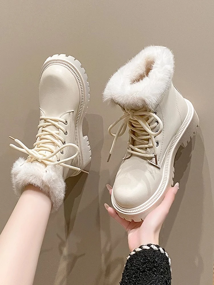 厚底加绒马丁靴女2025新款秋冬英伦风棉靴小个子高跟短靴雪地棉鞋