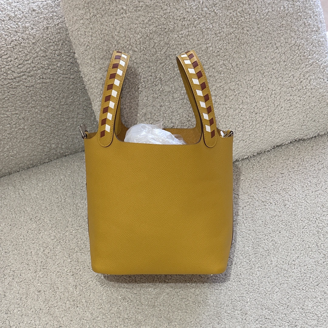 95新 Hermes/爱马仕 菜篮子18 玉米黄 编制手柄 C/XL 019