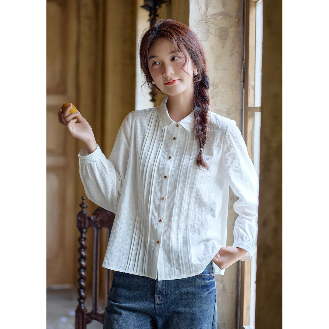 红念白色纯棉衬衣女长袖设计感秋装2025新款女装气质小众衬衫上衣