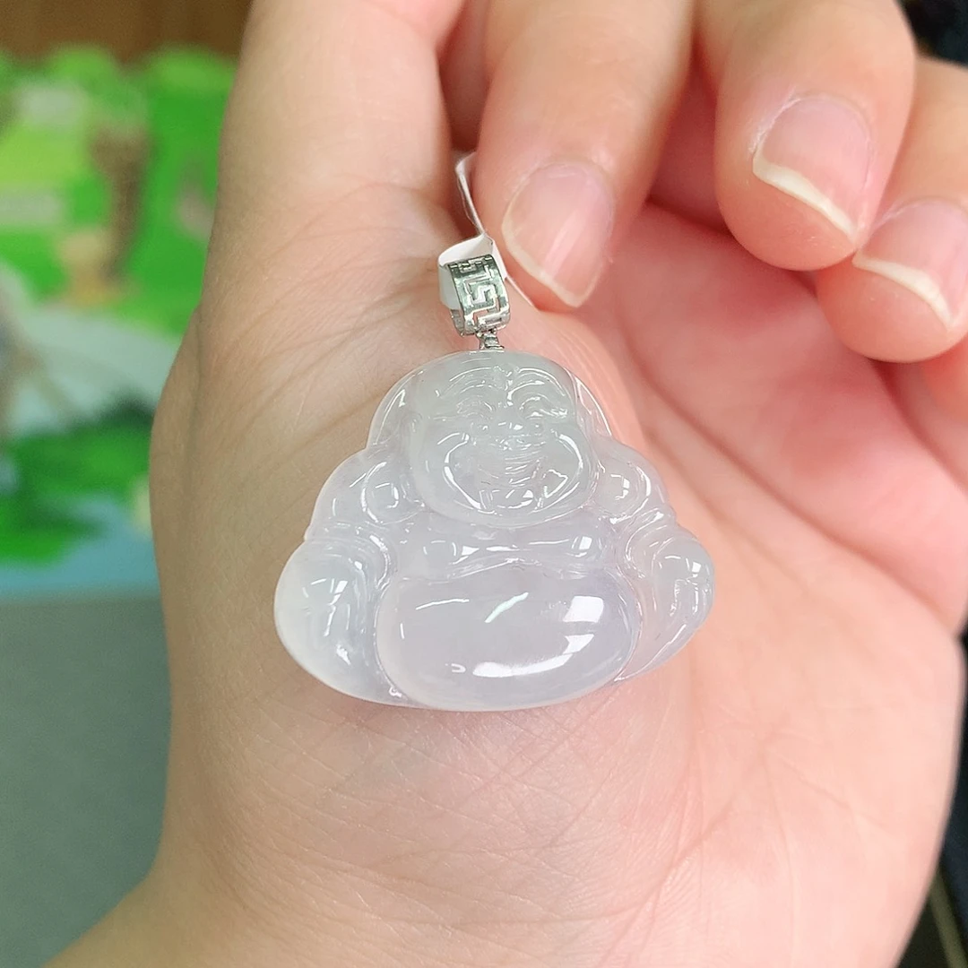 翡翠颈饰18K金镶嵌冰胶佛公