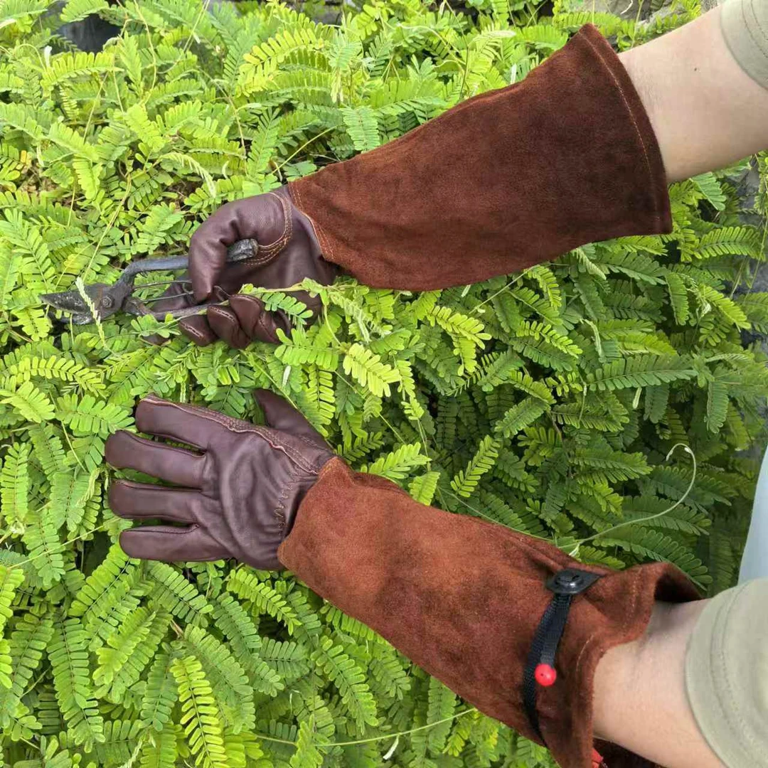 长筒羊皮手套真皮头层皮拼翻毛牛皮劳保氩弧焊园艺防蜂手套