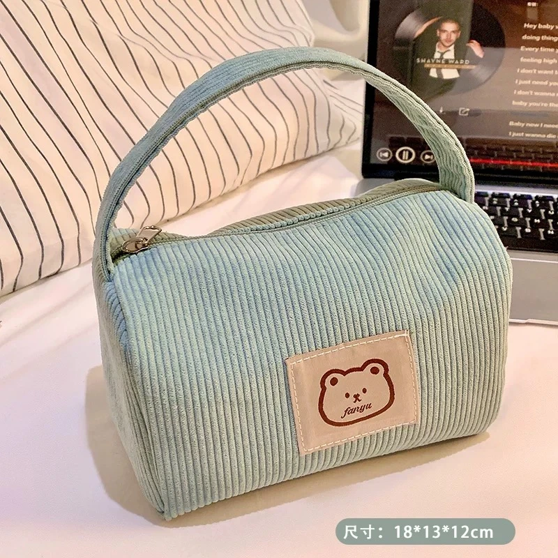 灯芯绒手提化妆包伴手礼新款韩版外出手拎包女大容量化妆品收纳