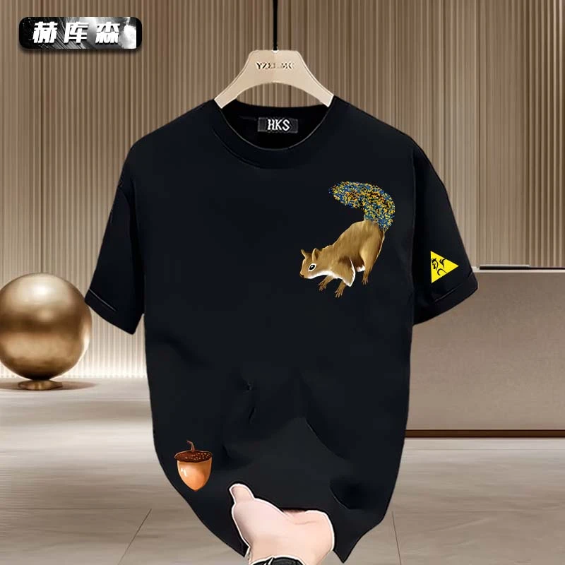 赫库森夏季圆领宽松痞帅纯棉短袖T恤韩版设计印花百搭港风休闲装