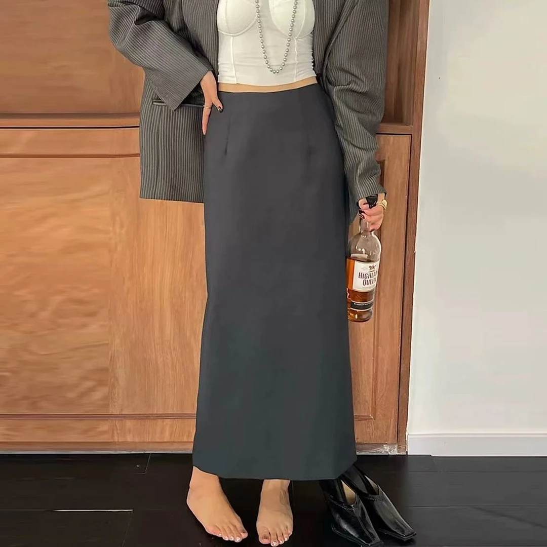 （夏央制衣厂）【裙长80cm】2025春季纯色高腰气质显瘦半身裙#5561