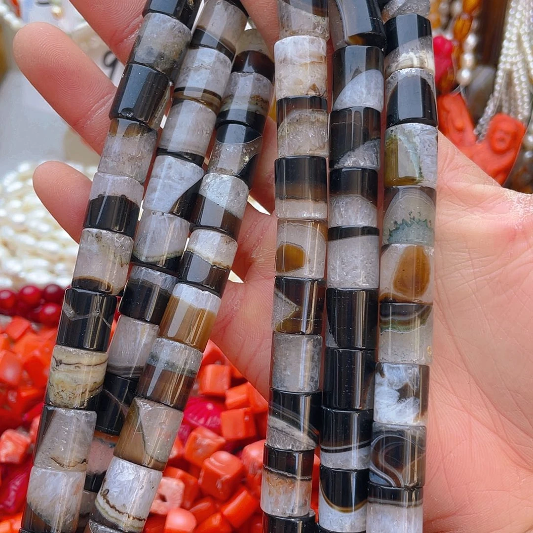 玛瑙/玉髓珠宝半成品未镶嵌晶体玛瑙圆管1条卡12