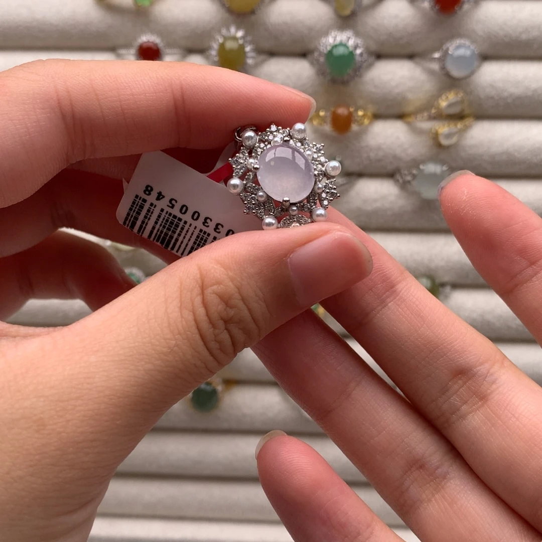 翡翠银S925镶嵌戒指吊坠