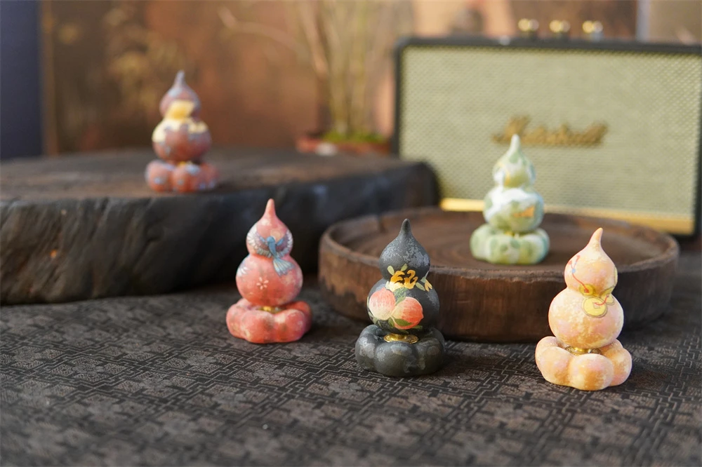 原创手工描金岩矿转转葫芦茶宠摆件