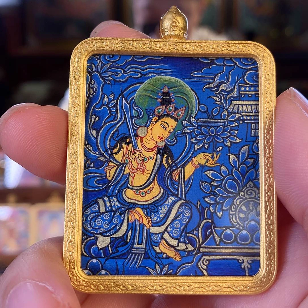 吊坠热贡纯手绘唐卡文殊