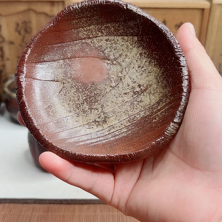 备前烧，手捻杯拖，无款