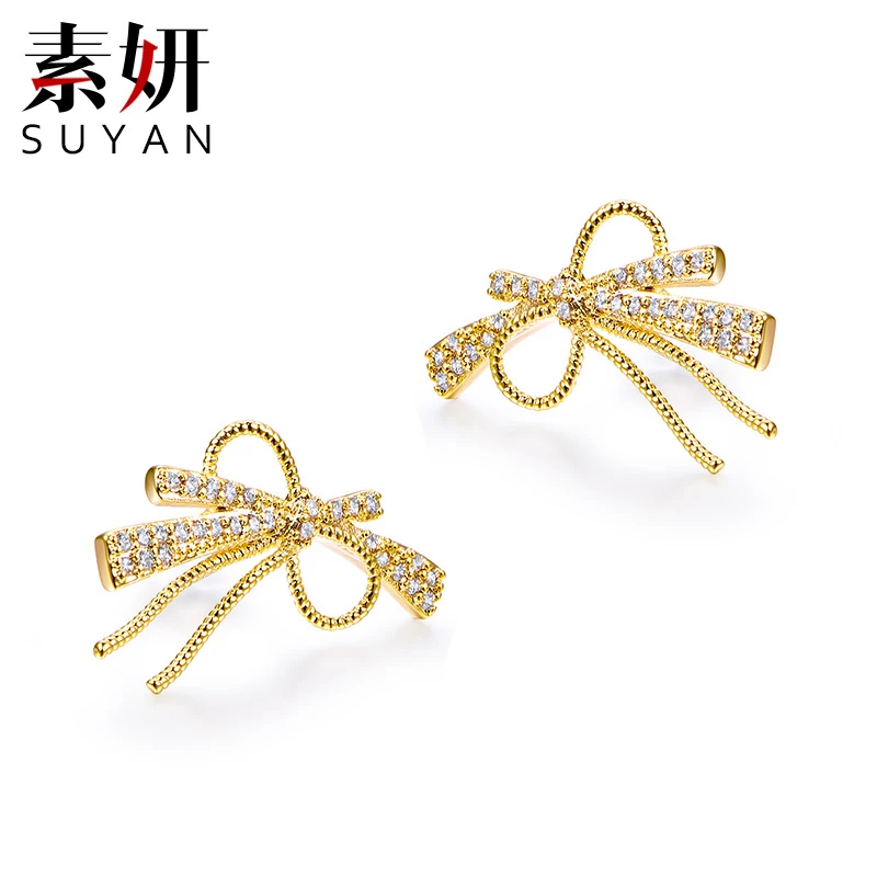 合金合成锆石耳饰 S925银针蝴蝶结耳钉 10625