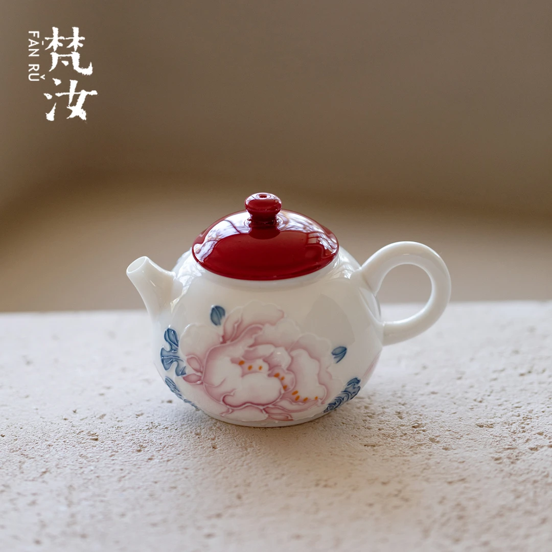 梵汝红妆女士粉彩西施壶家用高档陶瓷茶壶手绘茶壶一人泡茶器精致