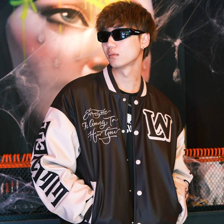 LILWET 秋冬棒球服 加棉加厚宽松美式休闲全皮重工夹克