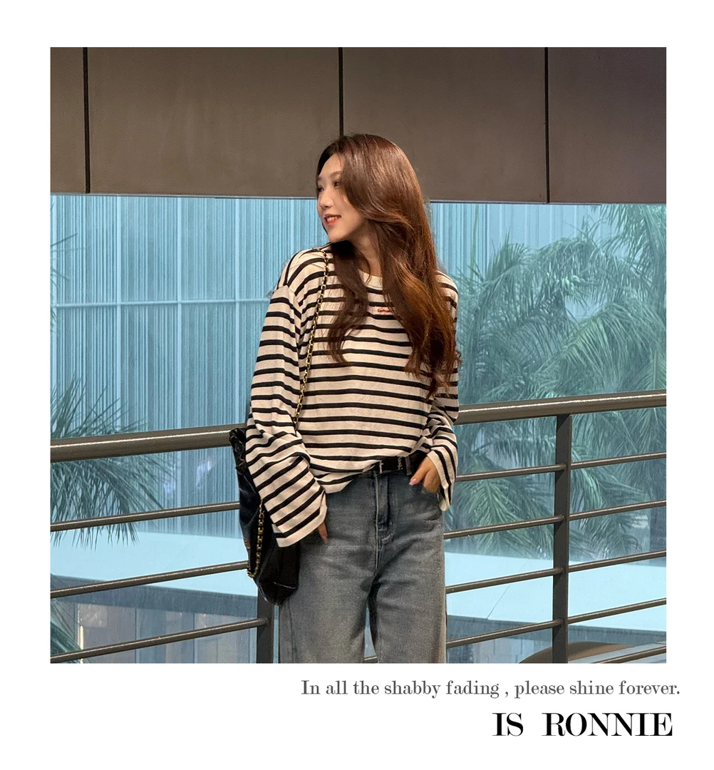 Is Ronnie【秋日韵律】早秋新款高级感百搭条纹长袖T恤25IR0925