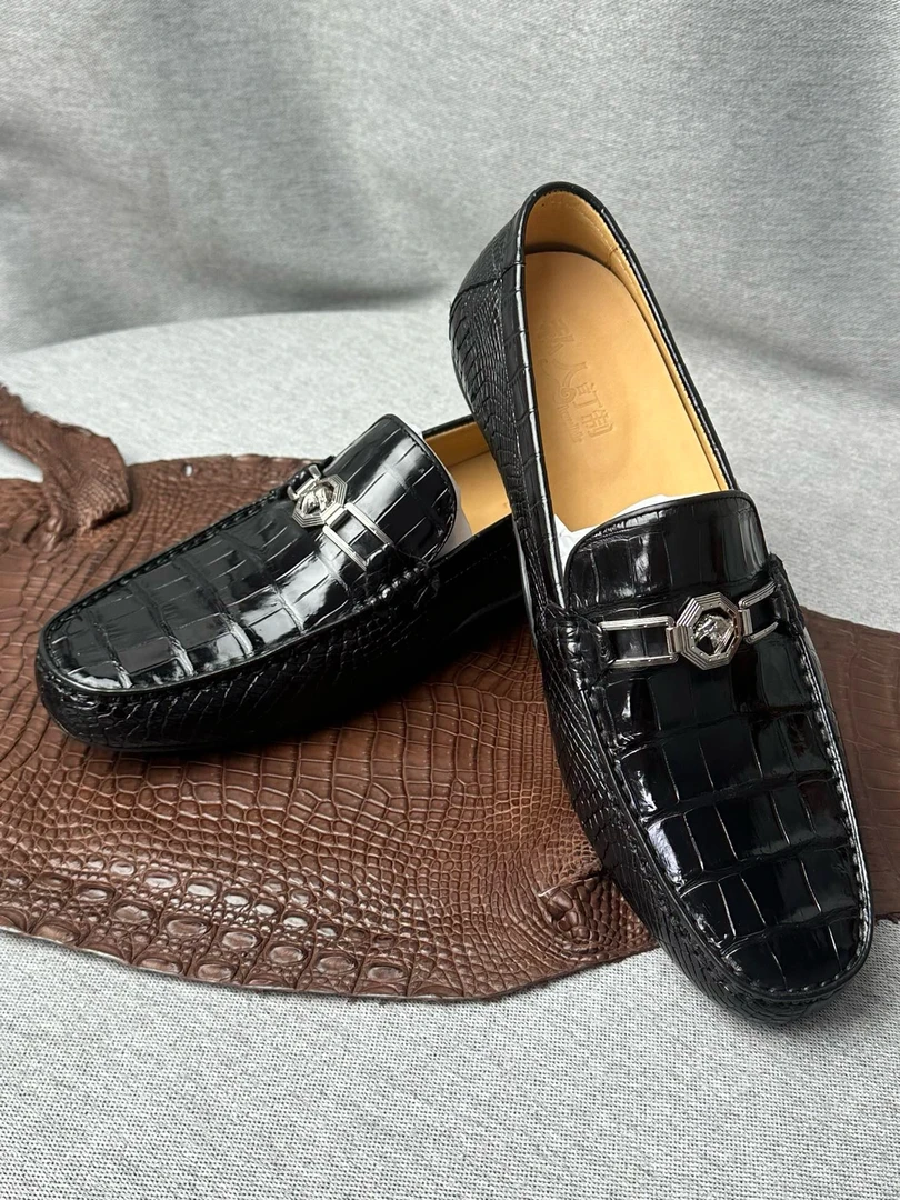 鳄鱼真皮肚皮男士豆豆鞋樱鹰头乐福鞋款轻奢XR005