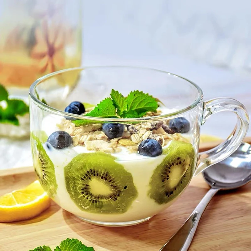 【新品包邮】早餐杯北欧风格大号燕麦杯家用碗带柄玻璃杯牛奶杯