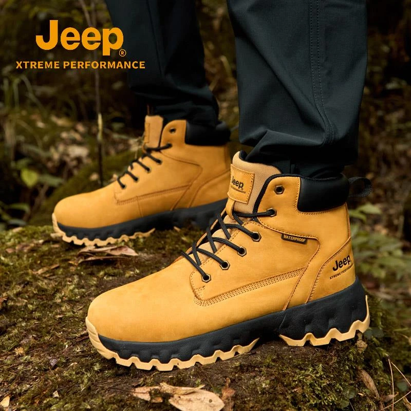 Jeep吉普高帮大黄靴男款冬季防泼水马丁靴复古工装靴子户外登山鞋