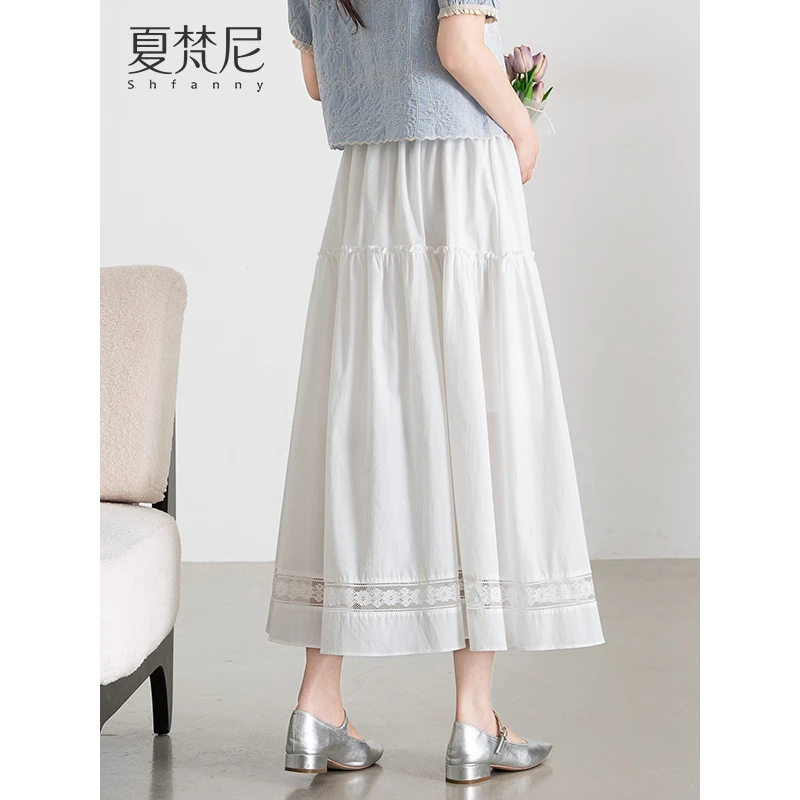 夏梵尼布蕾半裙韩版A字蕾丝拼接显瘦高腰半身裙