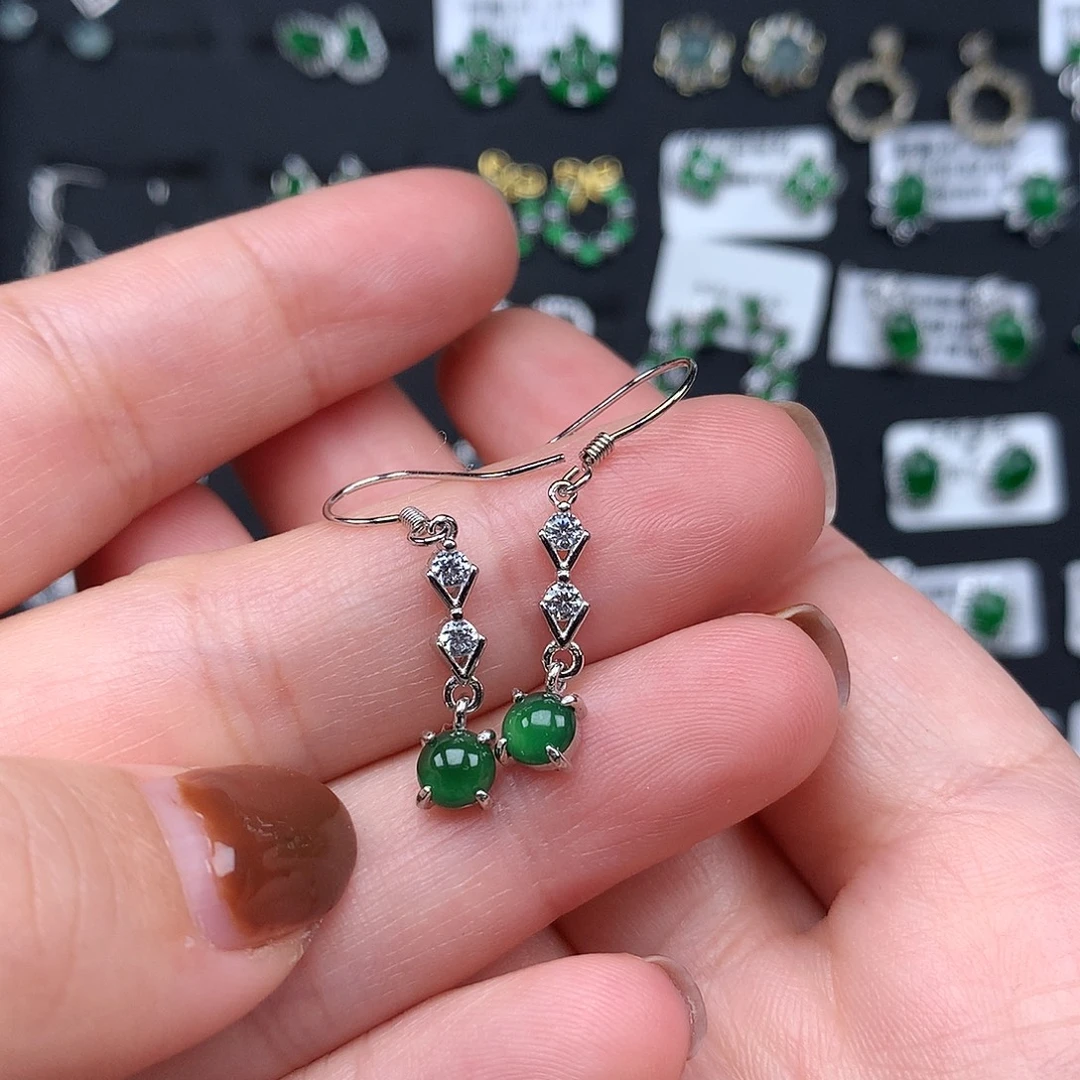 翡翠银S925镶嵌耳饰