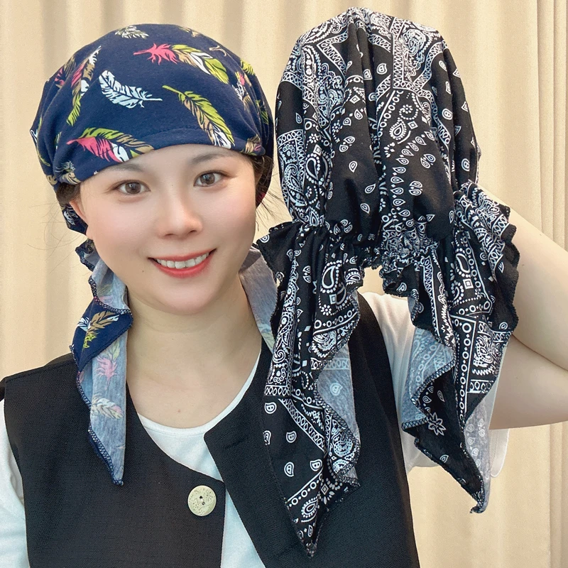 加大版包头帽子男女秋冬新款印花时尚韩版潮流遮白发弹力帽