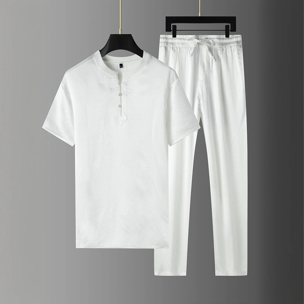 吉伦略索休闲运动套装高端冰丝男装夏季薄款套装休闲时尚运动夏装