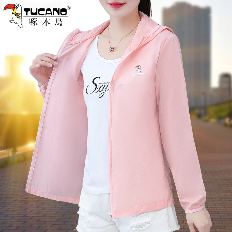 啄木鸟冰丝防晒衣女夏季2025新款防紫外线时尚防晒服宽松连帽外套