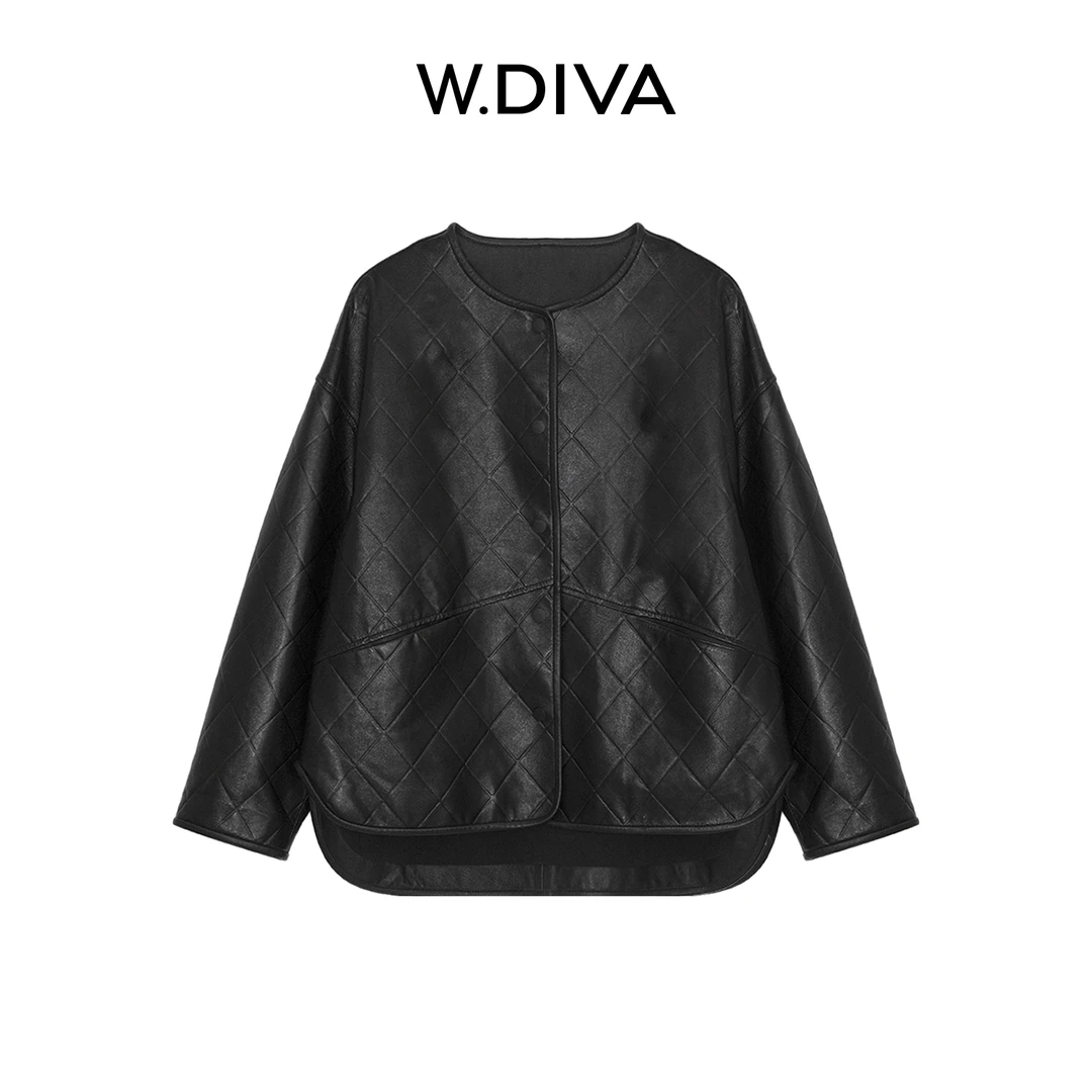 W.Diva【黑菱格】优雅小香风菱格压花出行小众羊皮革外套53C112622