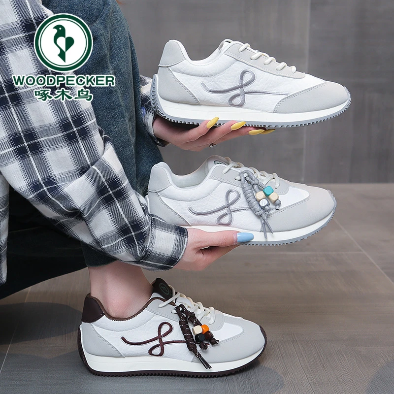 【新号】啄木鸟2025新款真皮德训秋季时尚平底运动鞋软底百搭休闲鞋