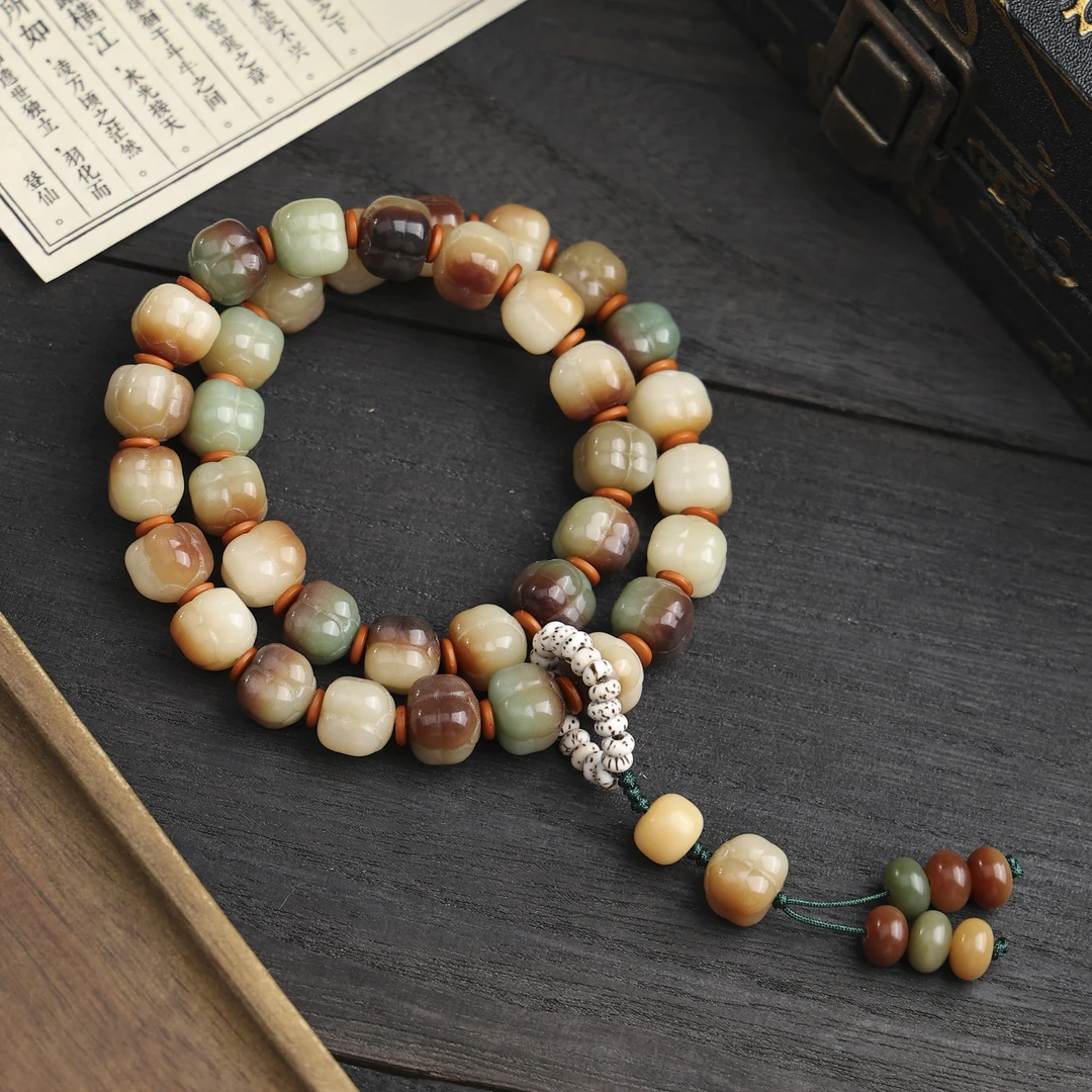 【柿柿如意】敦煌菩提雕刻柿子手持念珠星月跑环吊坠弟子珠佛珠手串